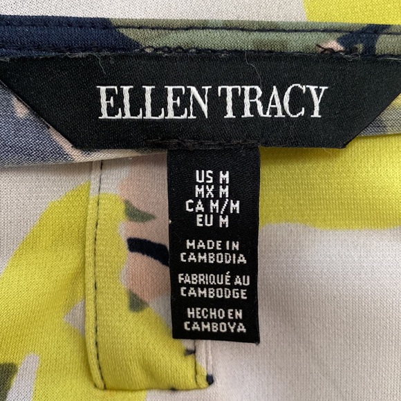 Ellen Tracy Tropical Floral Mid Sleeve VNeck Top Sz MED Green, Yellow, Pink, BLK - Picture 4 of 4